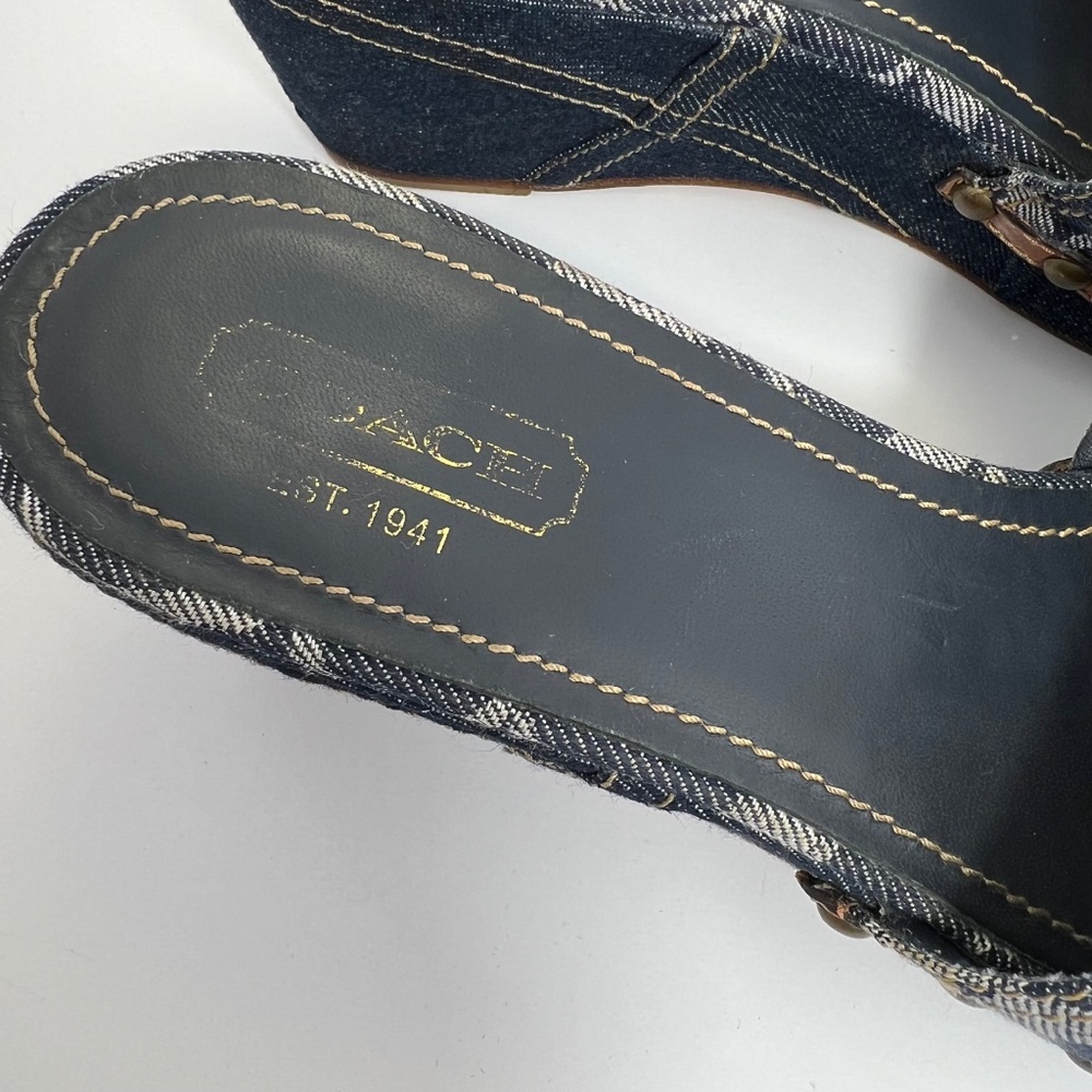 Coach Navy Signature Denim Slide Wedge Sandal Size 8.5 - Picture 9 of 10